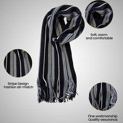 Men's Scarf Long Woven Stripe Design Acrylic Warm Hypoallergenic Winter