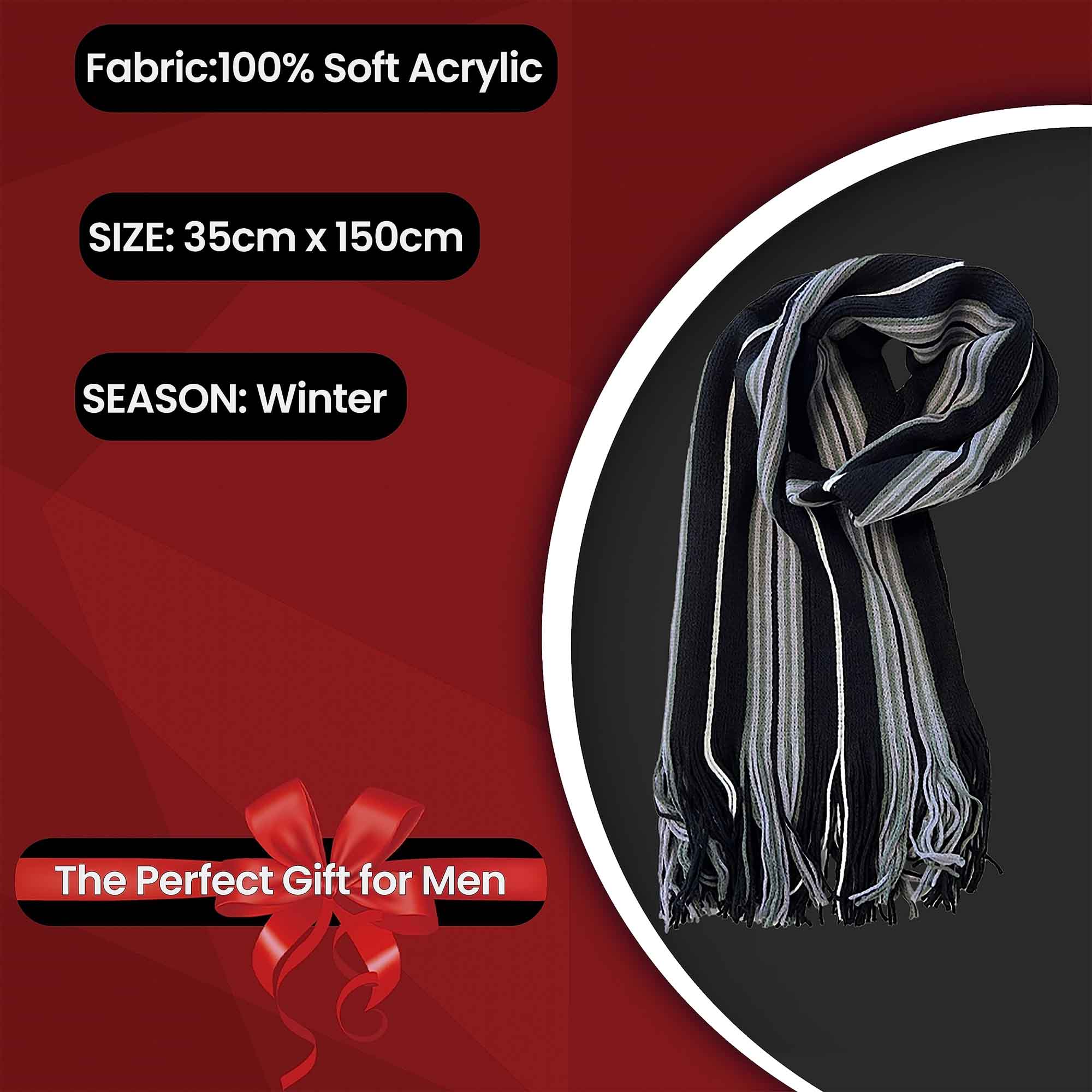 Men's Scarf Long Woven Stripe Design Acrylic Warm Hypoallergenic Winter