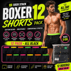 Men's Black Boxer Shorts 12 Pack – Cotton Blend, Button Fly