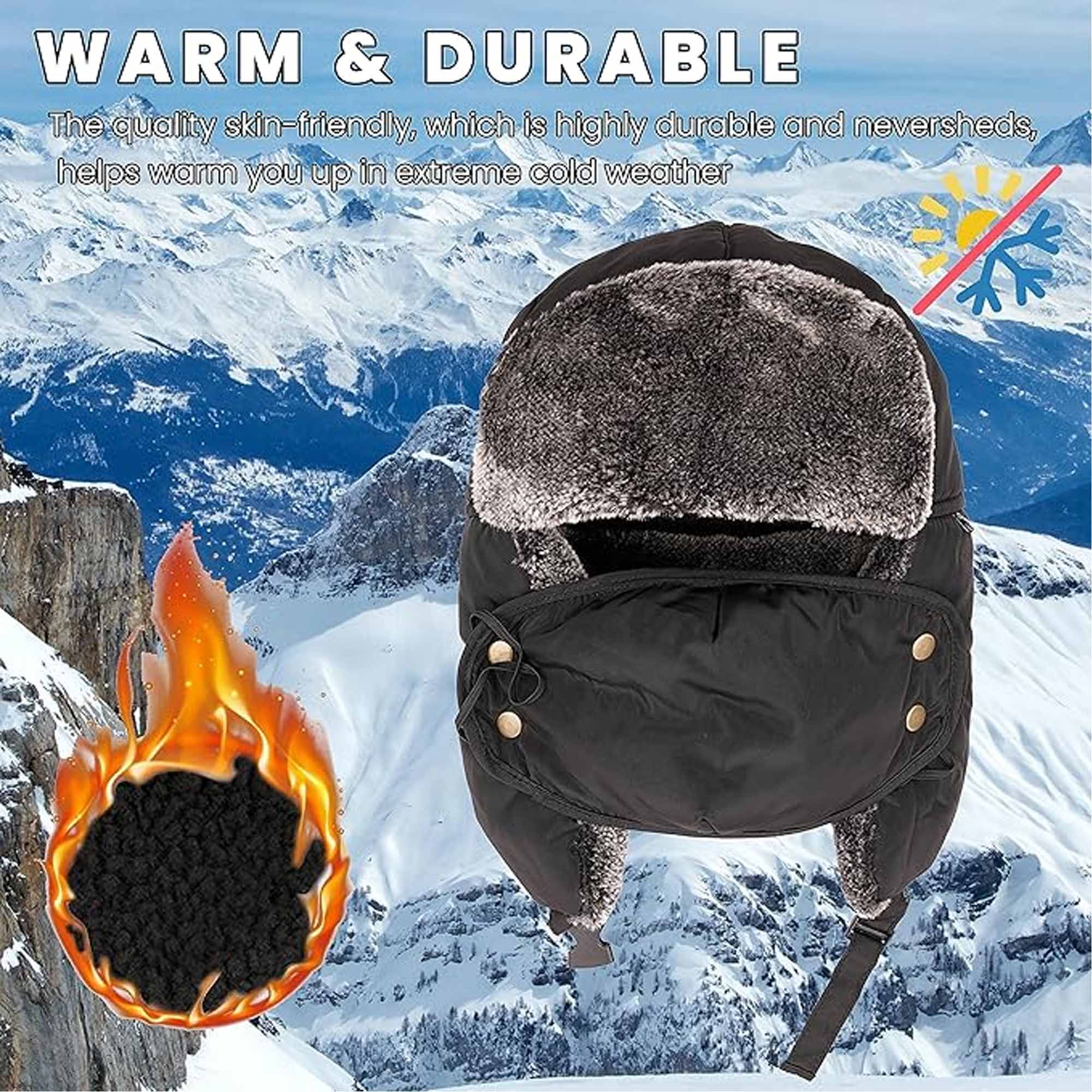 Men's 3 In 1 Trapper Hat With Mask Waterproof Faux Fur Lining Ear Flaps Neck
