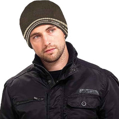 3M Thinsulate Insulated Fleece Lined Knitted Beanie Hat With Striped Design
