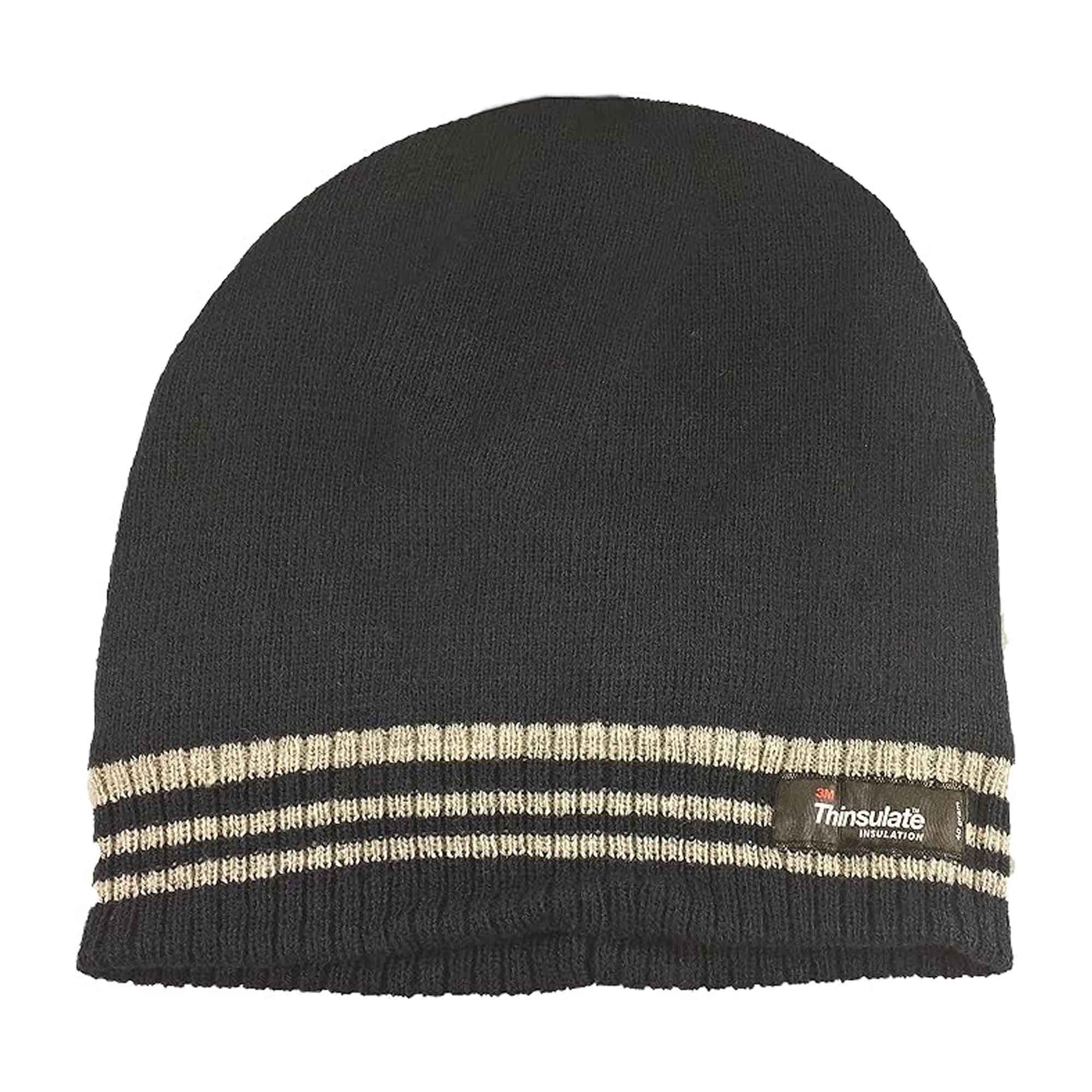 3M Thinsulate Insulated Fleece Lined Knitted Beanie Hat With Striped Design