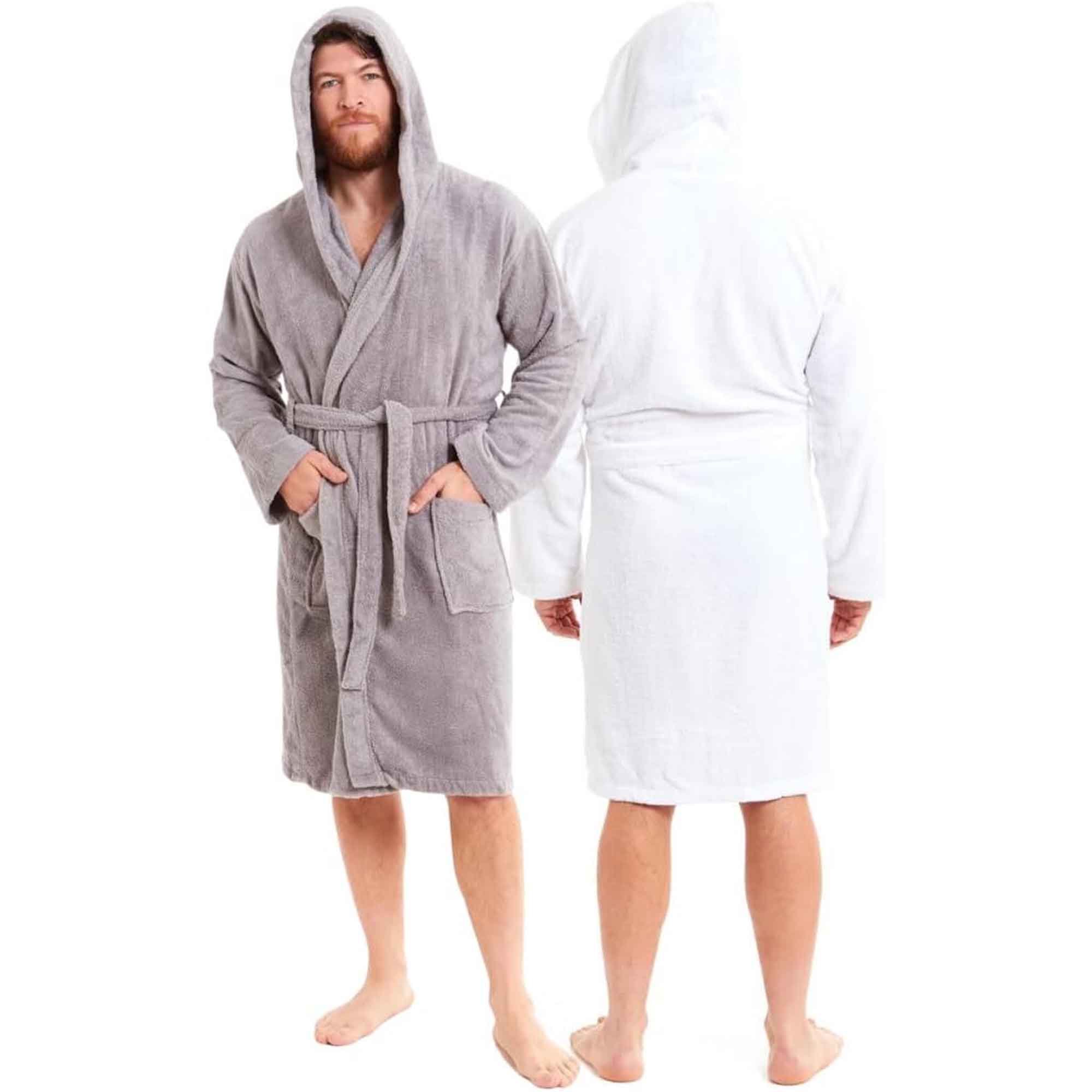 Men's Bamboo Hooded Bath Robe Towelling Gown Quick Dry Ultra Absorbent Cotton