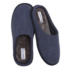 Men's Corduroy Slip On Indoor Slippers Non Slip Memory Foam Warm Thermal Lined