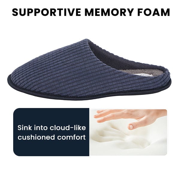 Men's Corduroy Slip On Indoor Slippers Non Slip Memory Foam Warm Thermal Lined