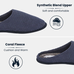 Men's Corduroy Slip On Indoor Slippers Non Slip Memory Foam Warm Thermal Lined