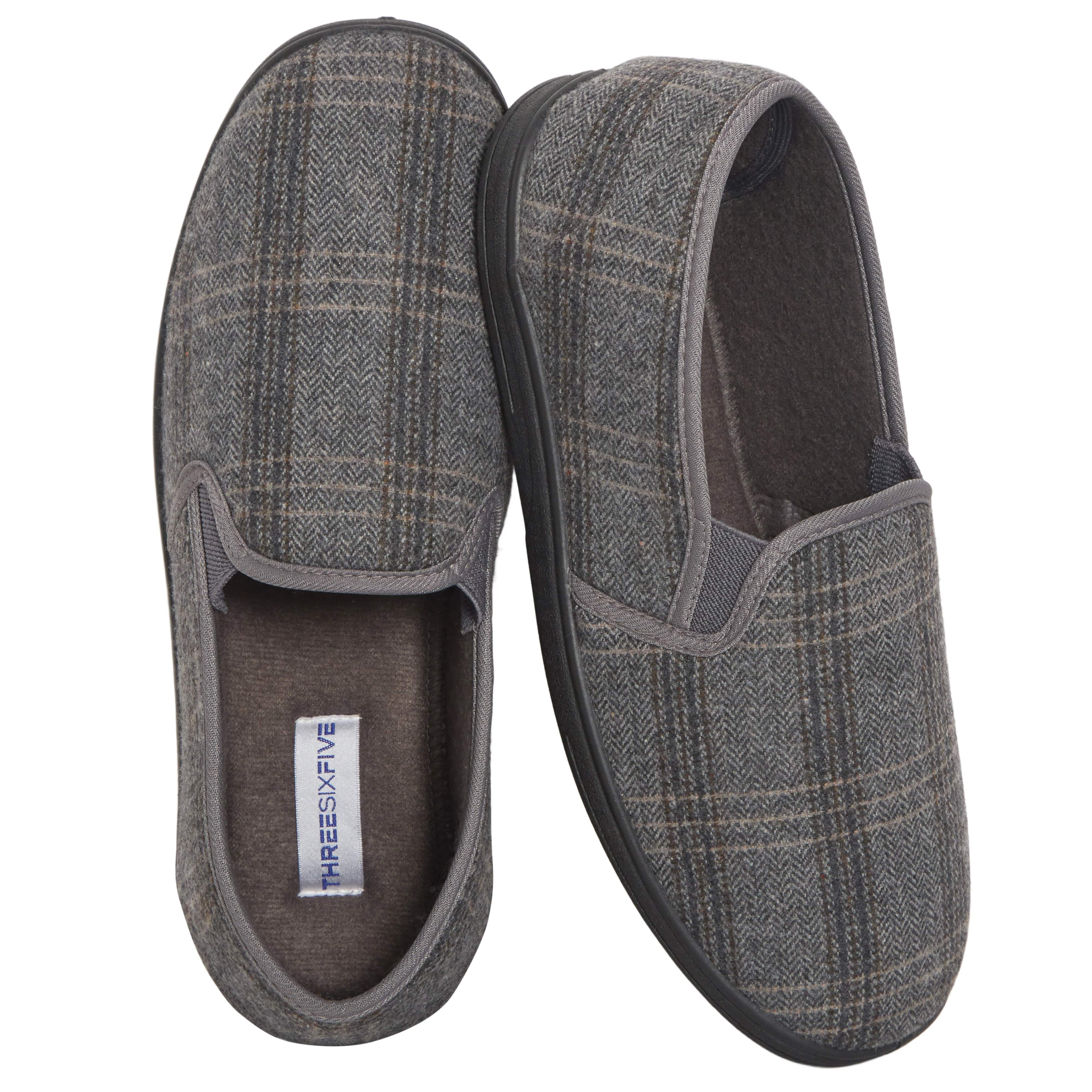 Men's Checked Slippers Memory Foam Cushioned Soft Lining Warm Thermal Slip-On