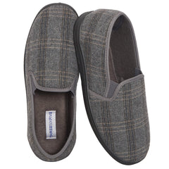 Men's Checked Slippers Memory Foam Cushioned Soft Lining Warm Thermal Slip-On