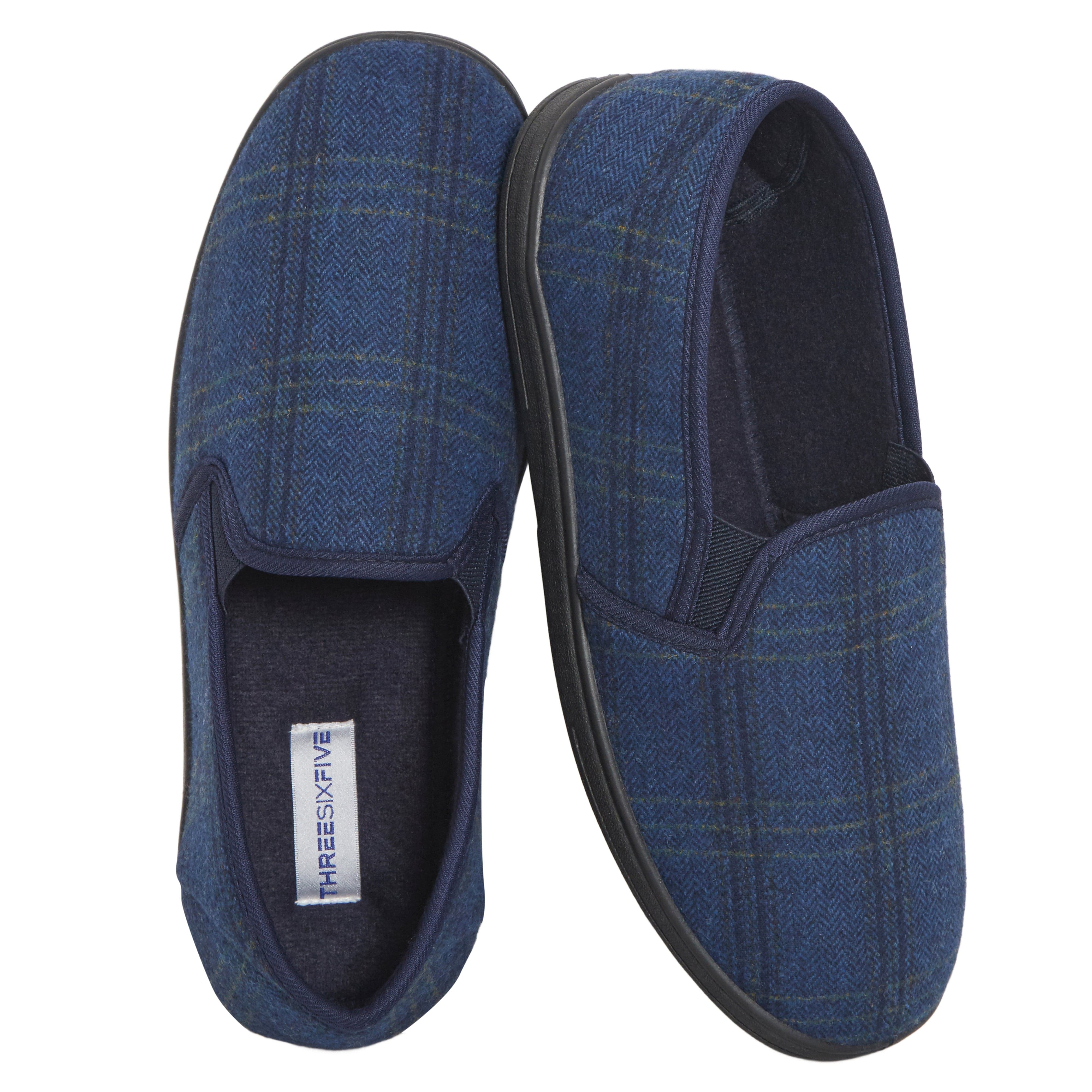 Men's Checked Slippers Memory Foam Cushioned Soft Lining Warm Thermal Slip-On