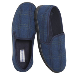 Men's Checked Slippers Memory Foam Cushioned Soft Lining Warm Thermal Slip-On
