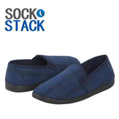 Men's Checked Slippers Memory Foam Cushioned Soft Lining Warm Thermal Slip-On