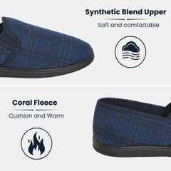 Men's Checked Slippers Memory Foam Cushioned Soft Lining Warm Thermal Slip-On