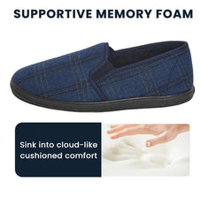 Men's Checked Slippers Memory Foam Cushioned Soft Lining Warm Thermal Slip-On