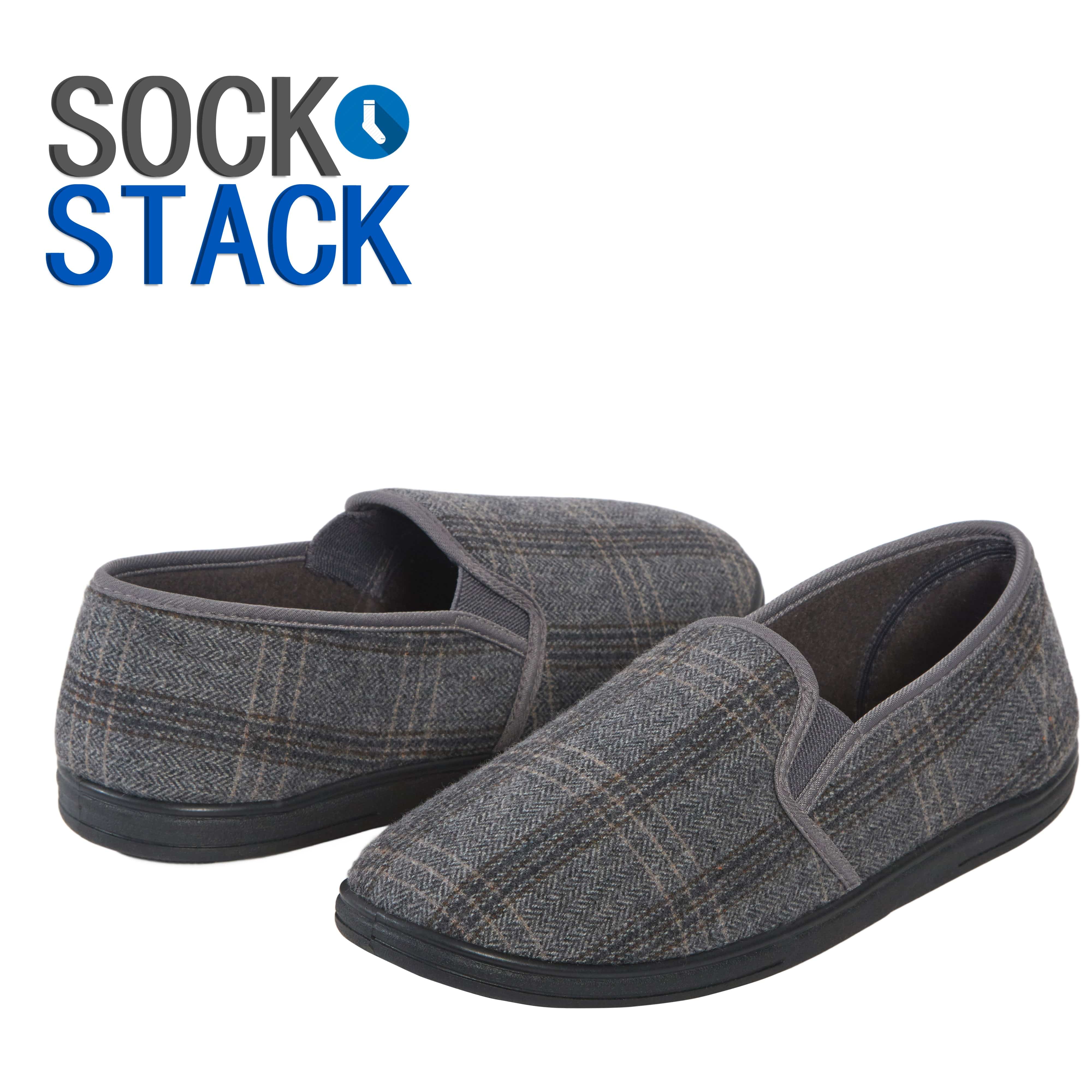 Men's Checked Slippers Memory Foam Cushioned Soft Lining Warm Thermal Slip-On