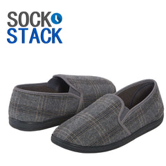 Men's Checked Slippers Memory Foam Cushioned Soft Lining Warm Thermal Slip-On