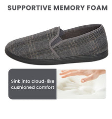 Men's Checked Slippers Memory Foam Cushioned Soft Lining Warm Thermal Slip-On