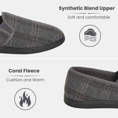 Men's Checked Slippers Memory Foam Cushioned Soft Lining Warm Thermal Slip-On