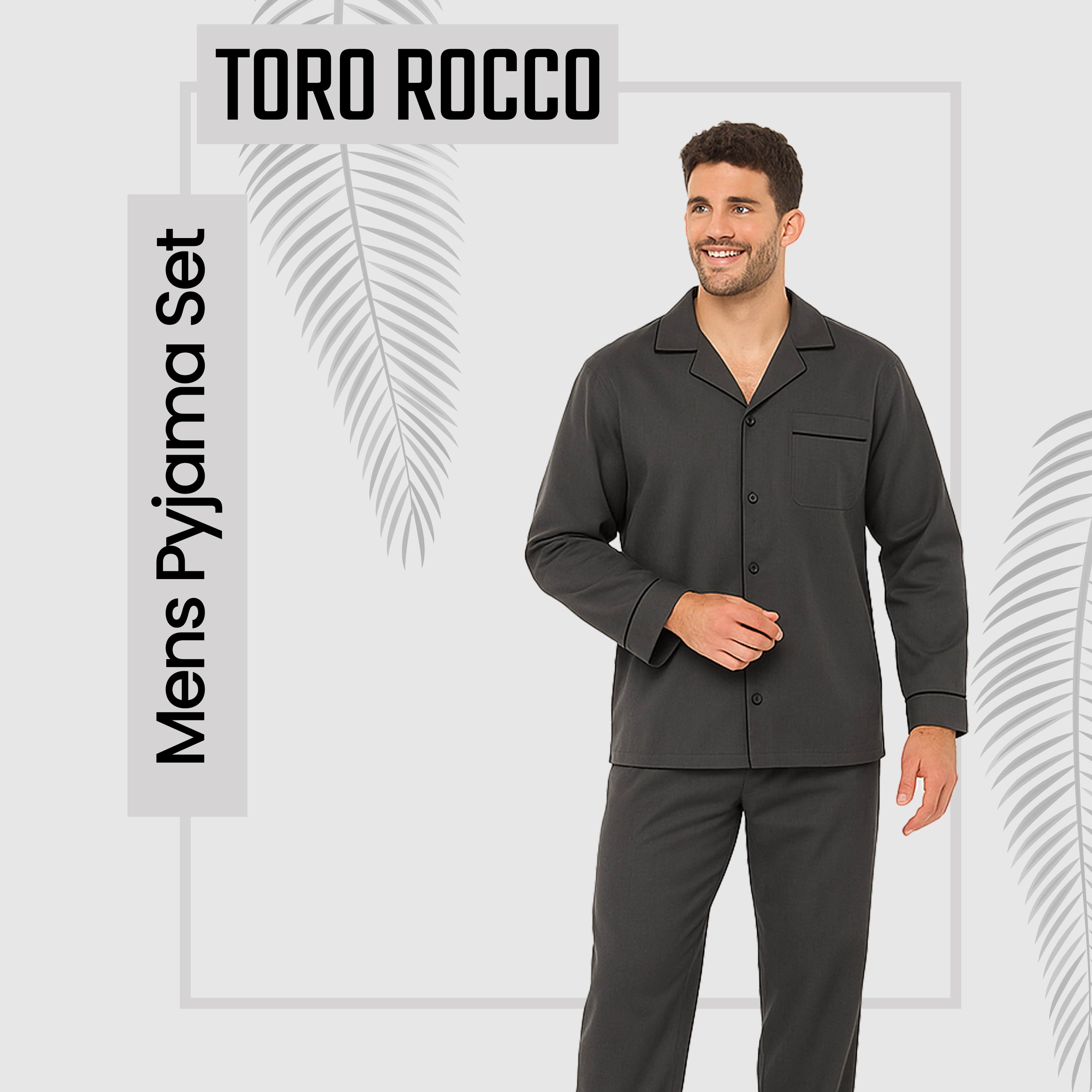 Men's Classic Charcoal Woven Pyjama Set Long Sleeve Button Top And Full Length