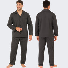 Men's Classic Charcoal Woven Pyjama Set Long Sleeve Button Top And Full Length