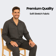 Men's Classic Charcoal Woven Pyjama Set Long Sleeve Button Top And Full Length