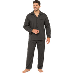 Men's Classic Charcoal Woven Pyjama Set Long Sleeve Button Top And Full Length