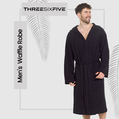 Men's Hooded Waffle Cotton Bathrobe Black 100% Cotton Super Absorbent