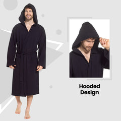 Men's Hooded Waffle Cotton Bathrobe Black 100% Cotton Super Absorbent