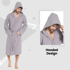 Men's Hooded Waffle Cotton Bathrobe Grey 100% Cotton Super Absorbent