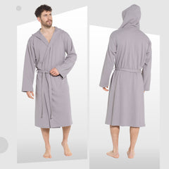 Men's Hooded Waffle Cotton Bathrobe Grey 100% Cotton Super Absorbent