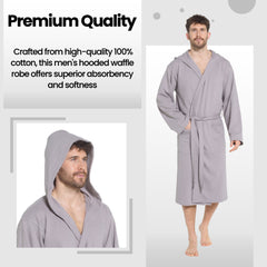 Men's Hooded Waffle Cotton Bathrobe Grey 100% Cotton Super Absorbent