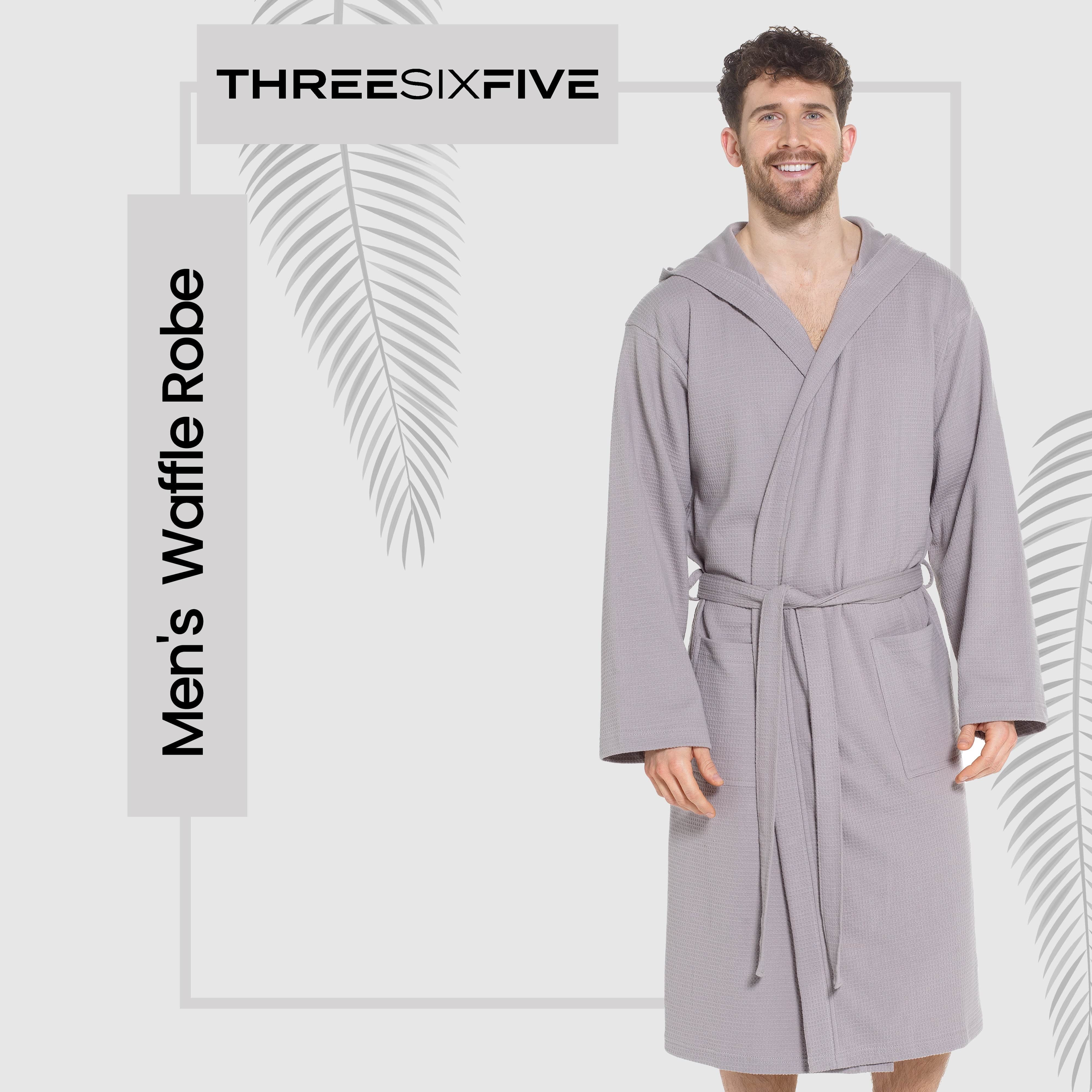 Men's Hooded Waffle Cotton Bathrobe Grey 100% Cotton Super Absorbent