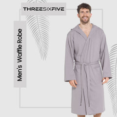 Men's Hooded Waffle Cotton Bathrobe Grey 100% Cotton Super Absorbent