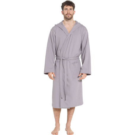 Men's Hooded Waffle Cotton Bathrobe Grey 100% Cotton Super Absorbent