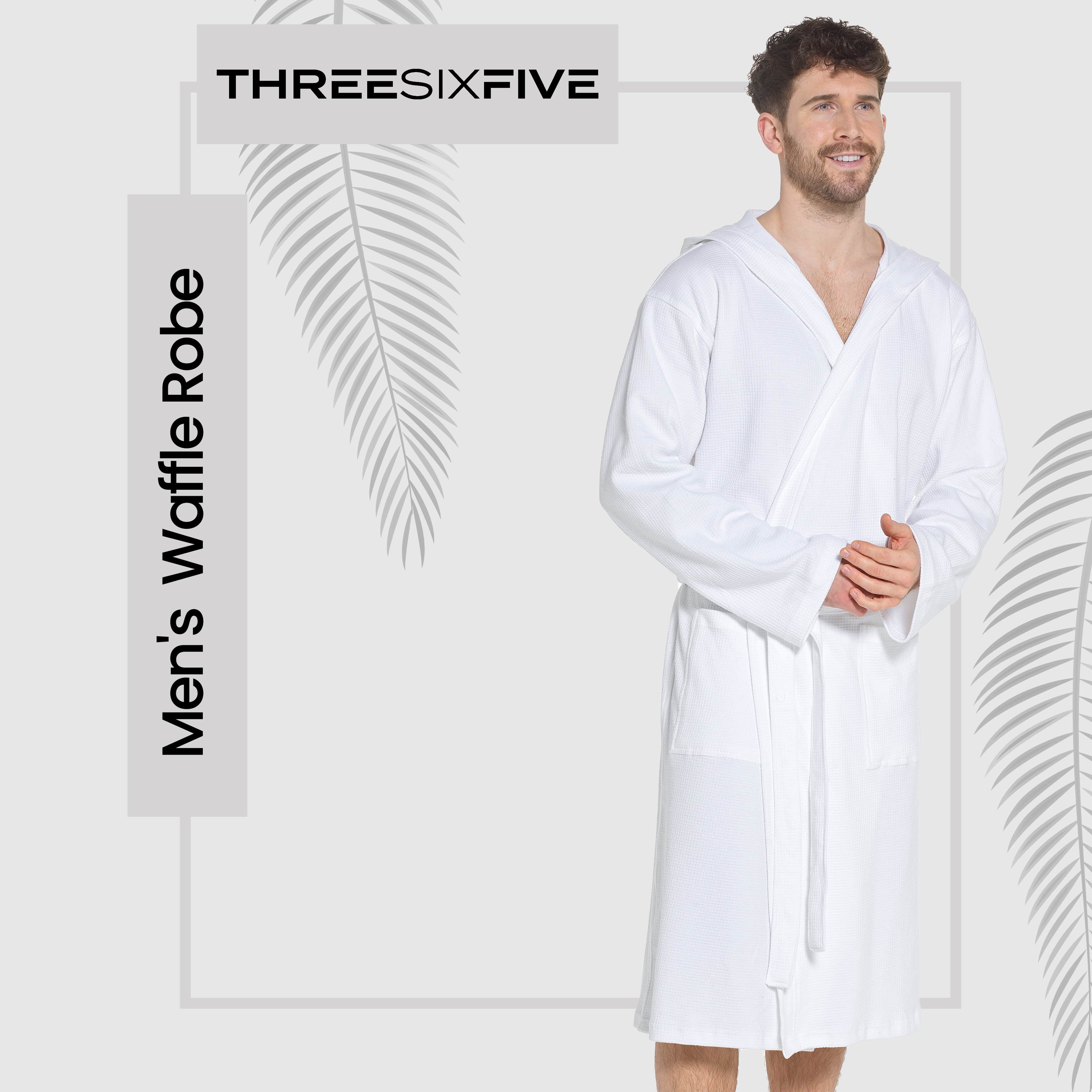 Men’s Hooded Cotton Bathrobe Waffle Knit White Super Absorbent Easy Care