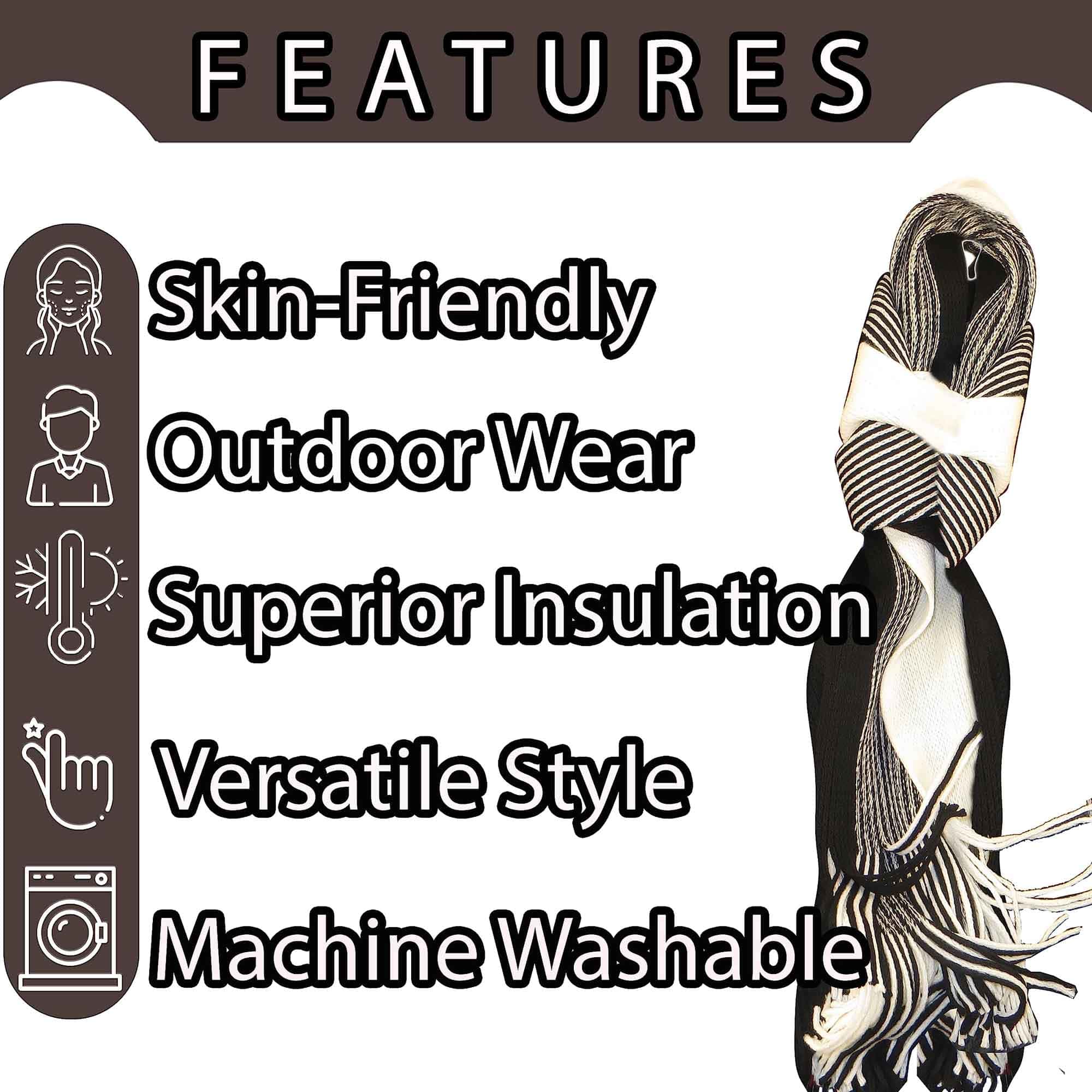 Men's Thermal Woven Stripe Acrylic Scarf Multi-Coloured Lightweight Insulation
