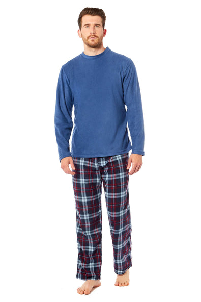 Men's Thermal Fleece Pyjama Set With Check Pants Winter Loungewear