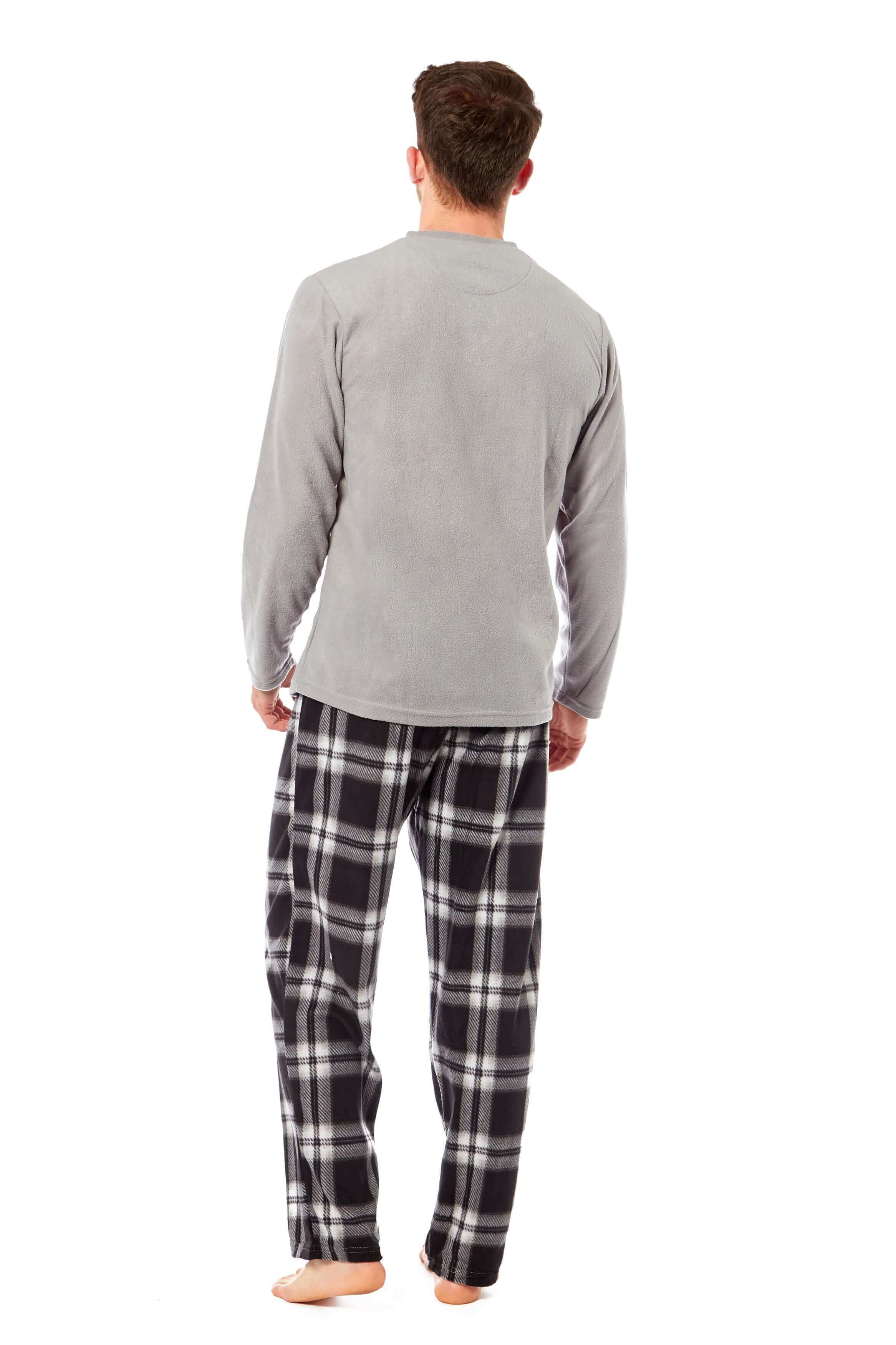 Men's Thermal Fleece Pyjama Set With Check Pants Winter Loungewear