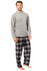 Men's Thermal Fleece Pyjama Set With Check Pants Winter Loungewear