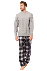 Men's Thermal Fleece Pyjama Set With Check Pants Winter Loungewear