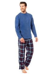Men's Thermal Fleece Pyjama Set With Check Pants Winter Loungewear