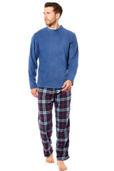 Men's Thermal Fleece Pyjama Set With Check Pants Winter Loungewear