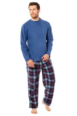 Men's Thermal Fleece Pyjama Set With Check Pants Winter Loungewear
