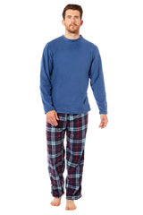 Men's Thermal Fleece Pyjama Set With Check Pants Winter Loungewear