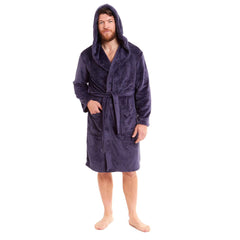 Men's Hooded Plush Flannel Bathrobe Ultra Soft Warm Fleece Dressing Gown