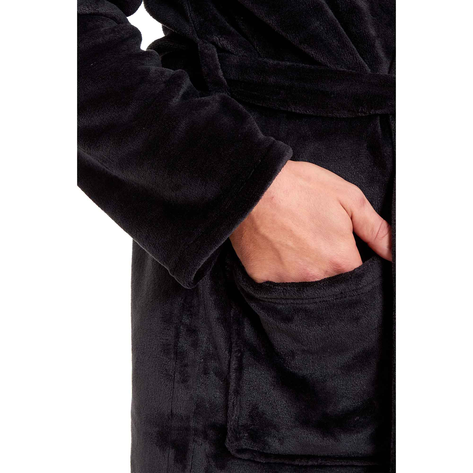Men's Hooded Plush Flannel Bathrobe Ultra Soft Warm Fleece Dressing Gown