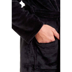 Men's Hooded Plush Flannel Bathrobe Ultra Soft Warm Fleece Dressing Gown