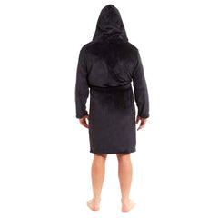 Men's Hooded Plush Flannel Bathrobe Ultra Soft Warm Fleece Dressing Gown