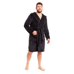 Men's Hooded Plush Flannel Bathrobe Ultra Soft Warm Fleece Dressing Gown