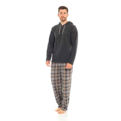 Men's Hooded Fleece Pyjama Set Winter Nightwear With Check Pattern And Checked