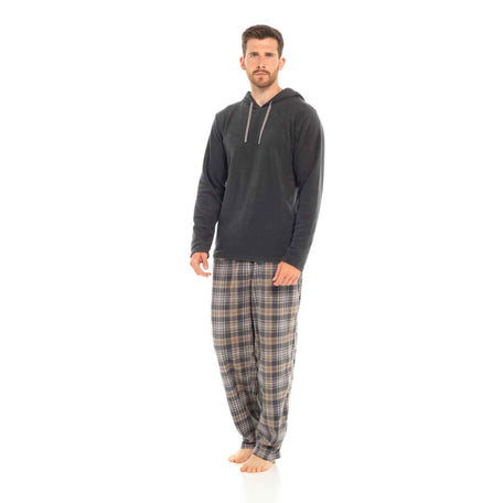 Men's Hooded Fleece Pyjama Set Winter Nightwear With Check Pattern And Checked